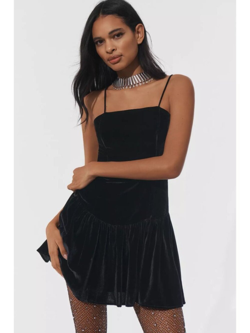 Anthropologie NWT Maeve Drop-Waist Velvet Mini Dress in Black size Small